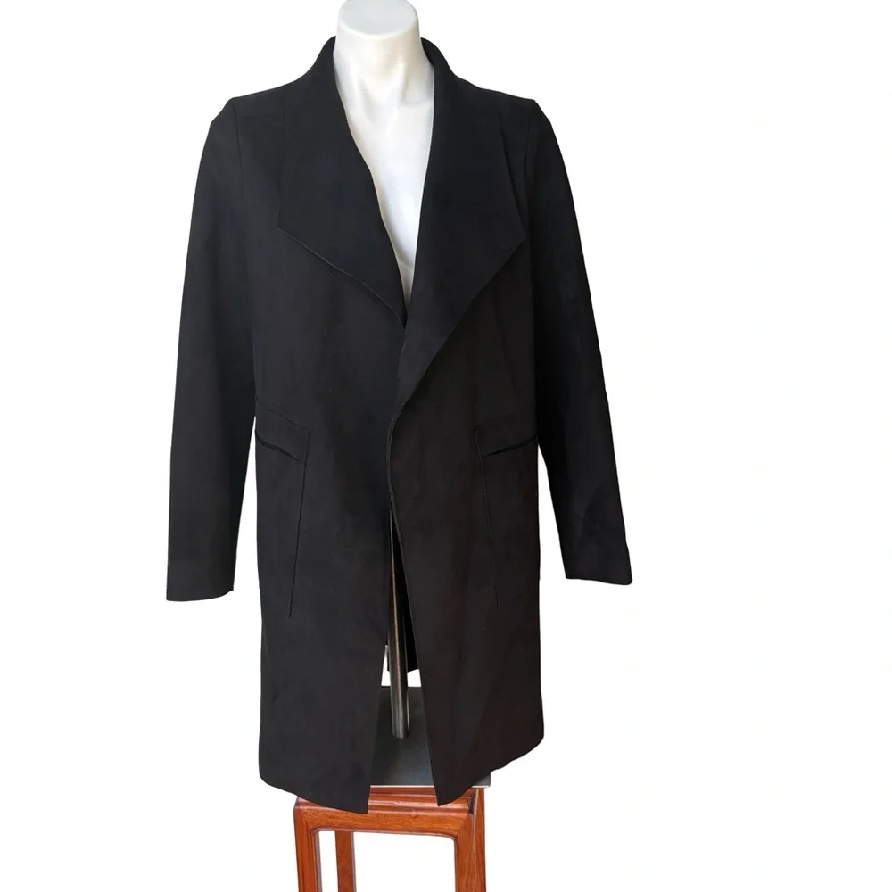 MOD Long Sleeve Open Front Faux Suede Coatigan, Sz M - Picture 6 of 14
